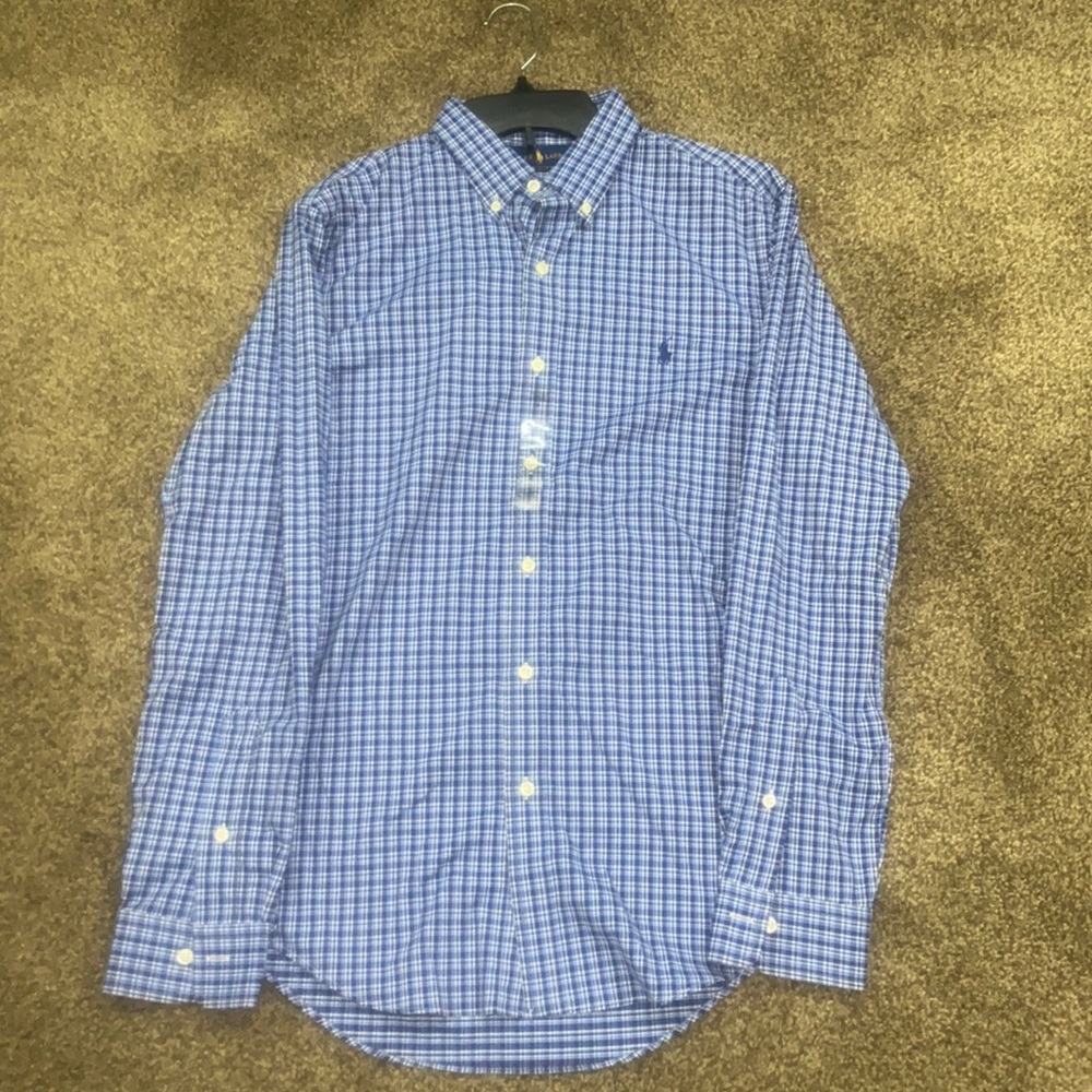 NWT Men’s Polo Ralph Lauren Long Sleeve Collar Blue Checkered Top